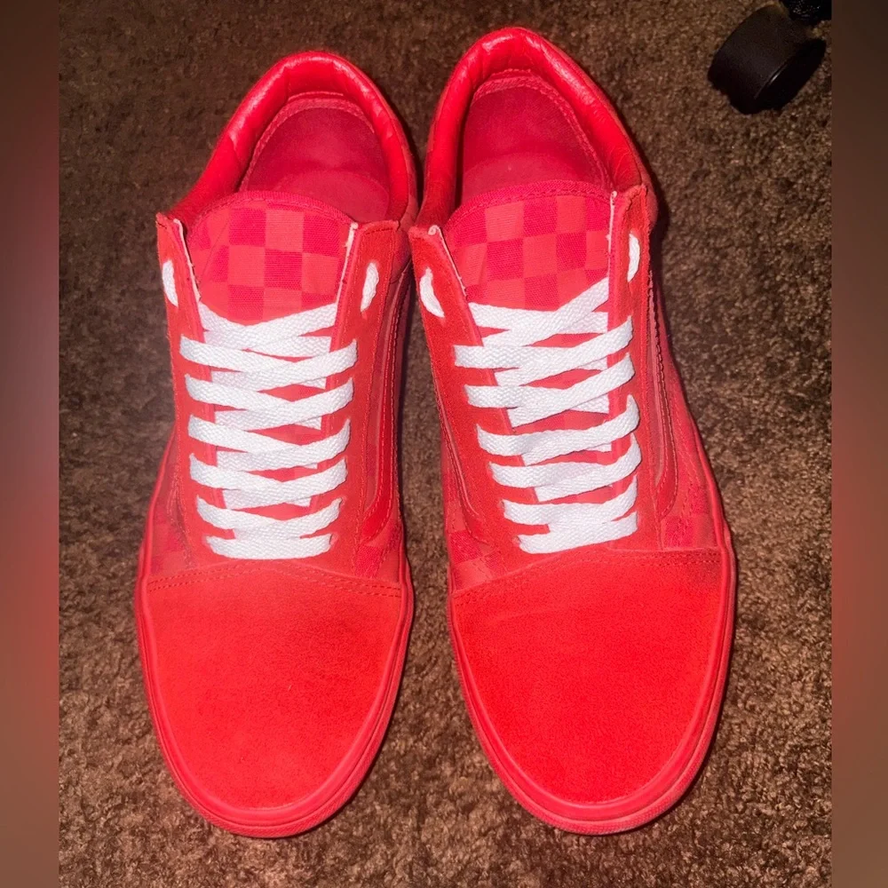 Vans Old Skool Tonal Toro Red Checkered Sneakers Canvas/Suede Men’s Size 9.5 - Picture 3 of 8